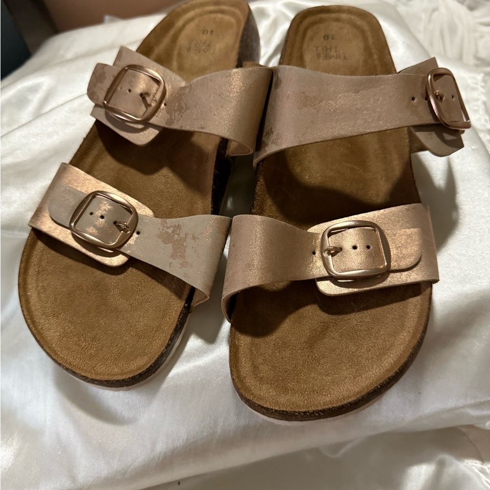 Time and Tru Gold Brown Sandals with Adjustable Straps